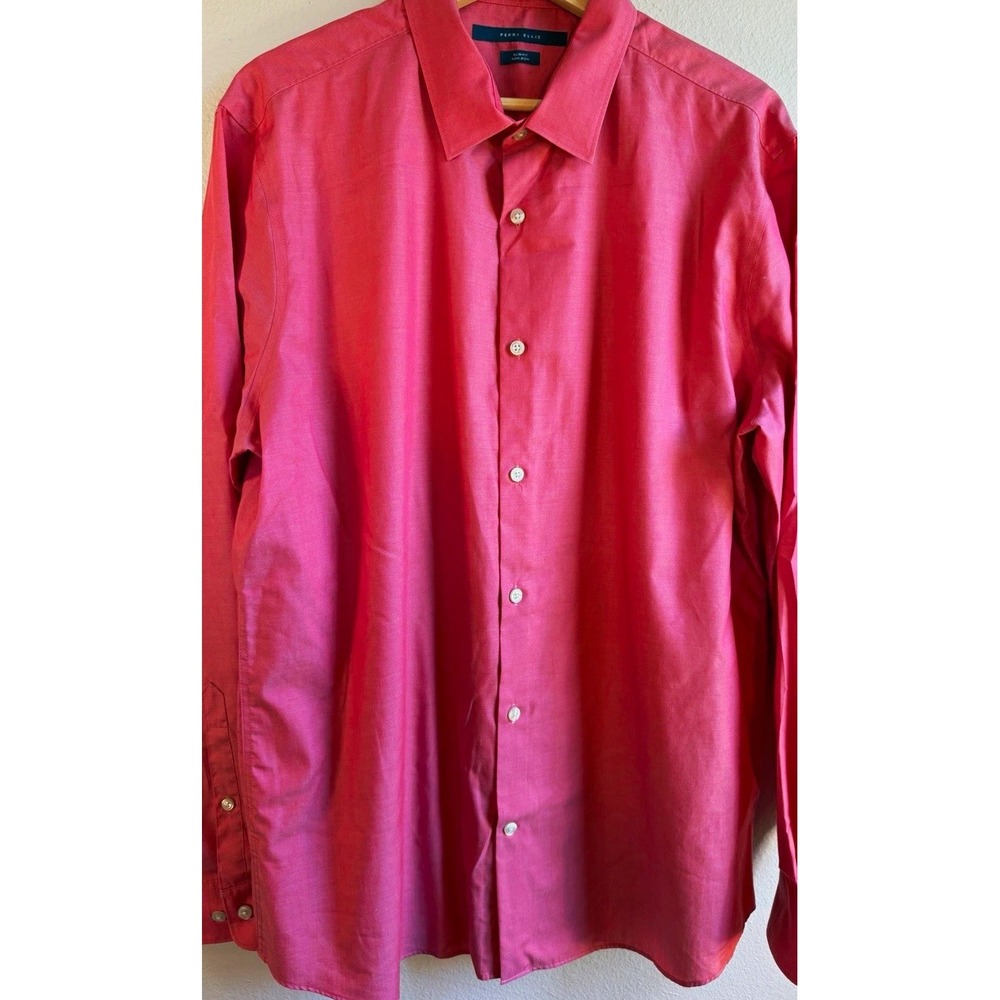 Perry Ellis Men's XL Pink/Red Solid Slim Fit Non-Iron 100% Cotton Dress Shirt